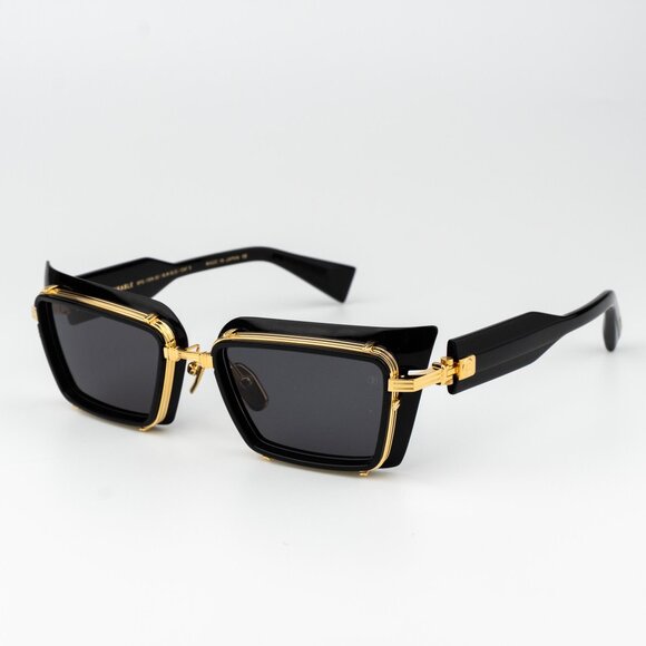 Balmain Men Sunglasses Titanium Black Gold Grey Rectangle ADMIRABLE BPS-130A-52 - Picture 5 of 14